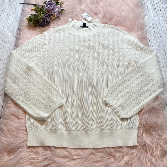J. Crew Sweaters - J. Crew White Pointelle Ruffle Mockneck Sweater sz M